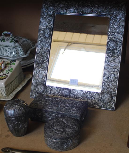 Asprey Japanese mirror and 3 trinket boxes